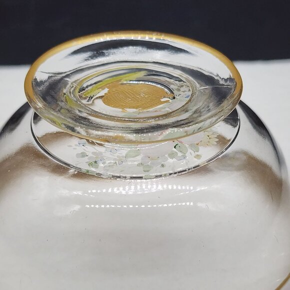 Vintage Hand-Painted Glass Bowl With Gold Trim Enamel Floral Design 5" Diameter - Picture 10 of 10